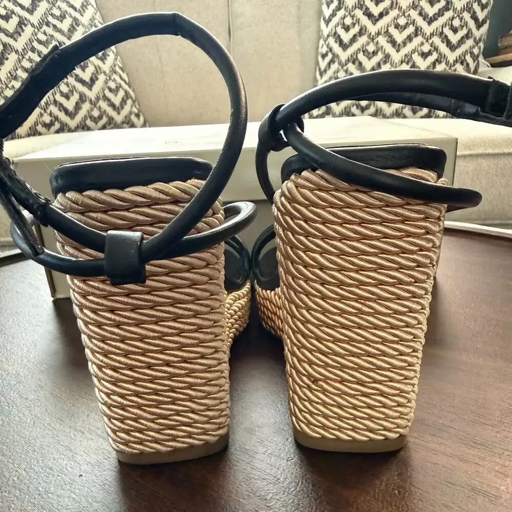Marc Fisher Zeki Women's Black Ankle Strap Espadrille Wedge Sandals
